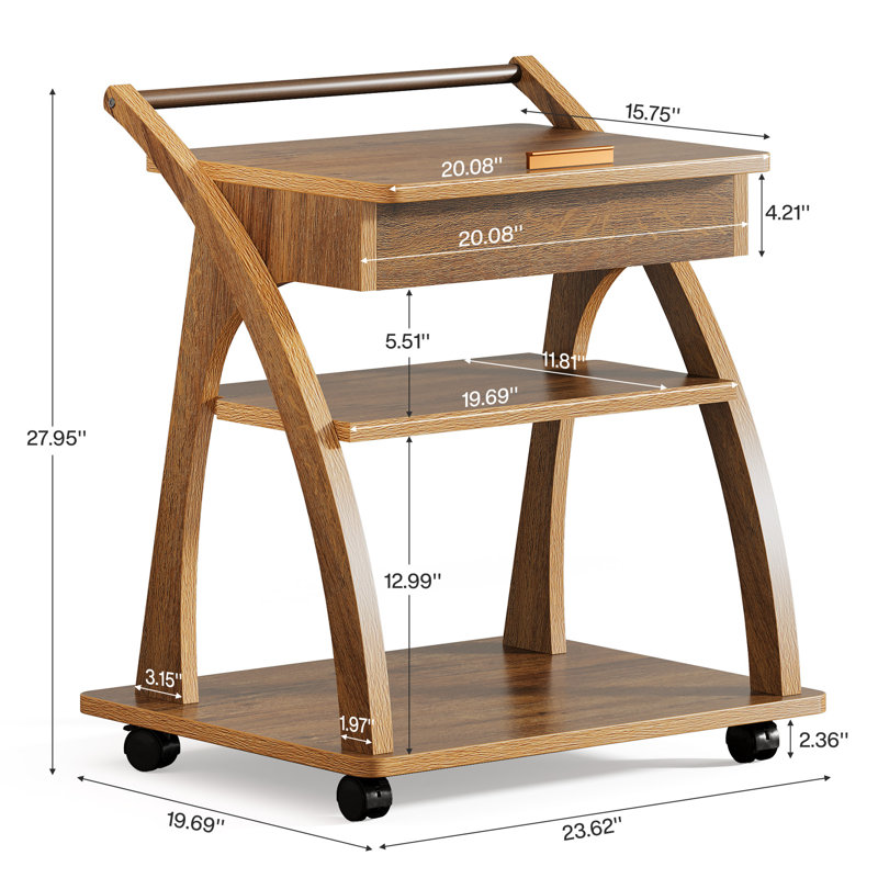 Table d'appoint avec roulettes, table de bout à 3 niveaux pour canapé avec plateau réglable