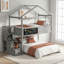 Lit superposé simple au-dessus d'une chambre double avec escalier de rangement et tableau noir Dreamy-331827475