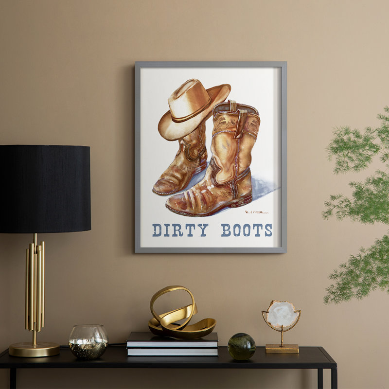 Dirty Boots Framed Print - Solid Wood, 11" H x 9" W, Grey