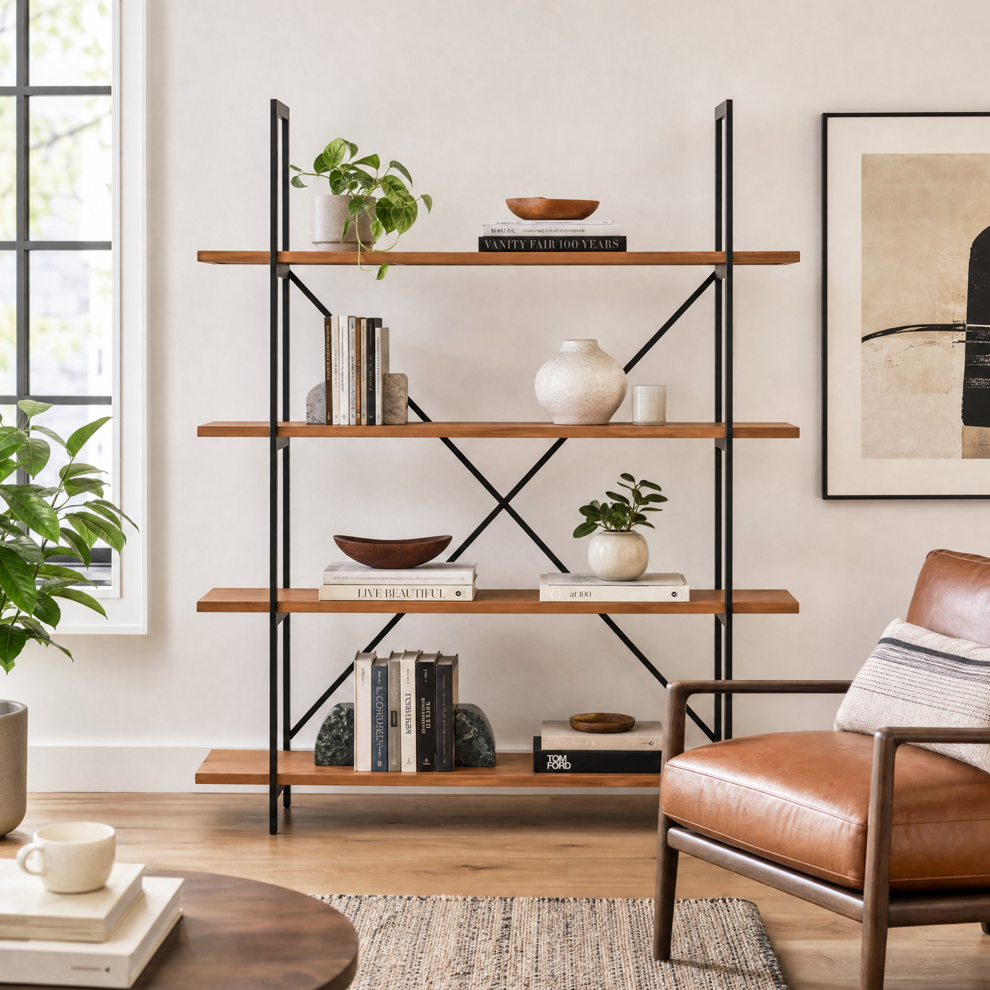 Gwyneth Wide Etagere Bookcase, 77" H x 72" W x 13.25'' D