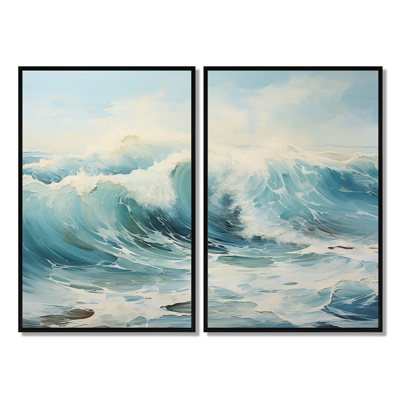 Watercolor Storm Coastal Ocean - Coastal Art Prints On Canvas, Black, 36" H x 48" W, Floater Framed Print