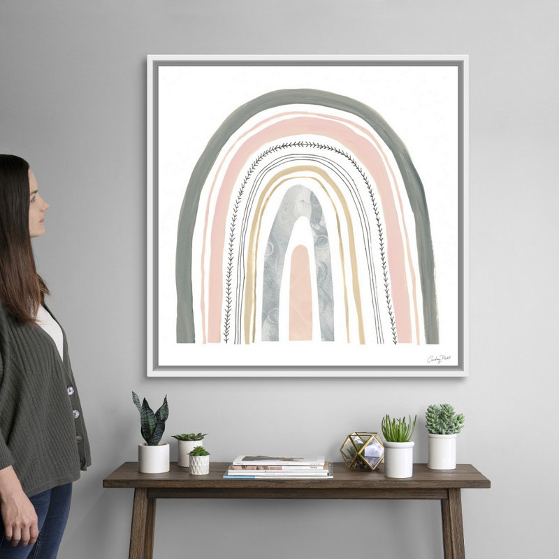 Reproduction d’art sur toile, "Boho Rainbow II" par Courtney Prahl, H 38 po x l 38 po x P 1,75 po, Cadre flottant blanc