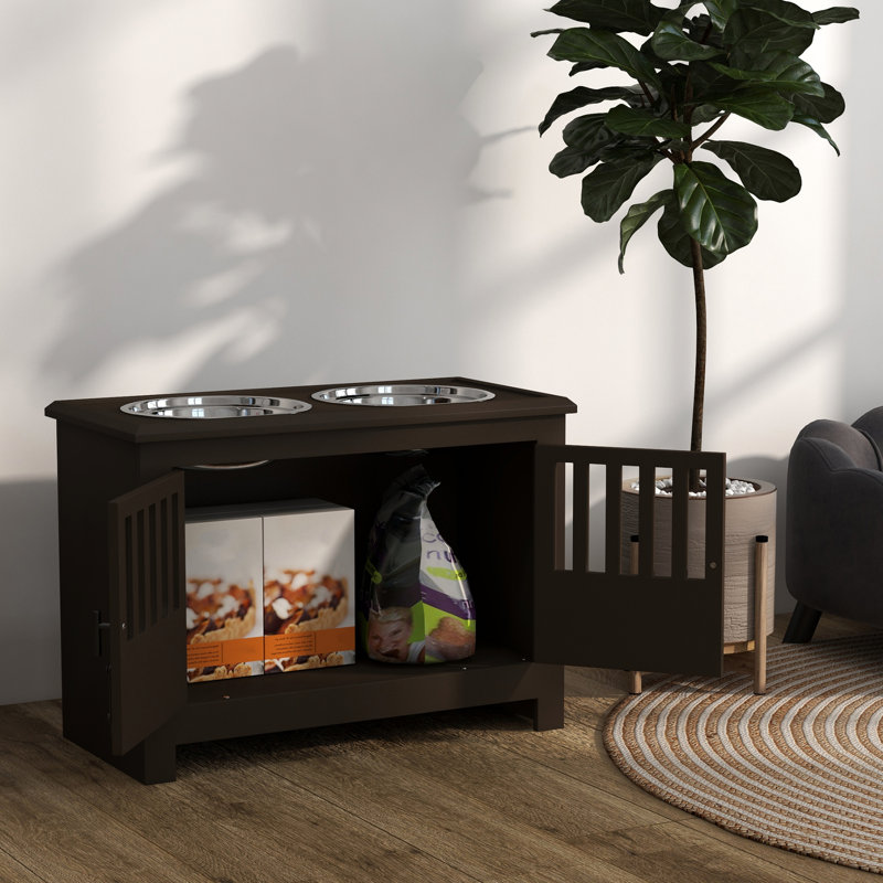 Grande station d'alimentation pour chien, finition. Avec 37l de rangement. Favorise une meilleure digestion pour les chiens. Support à bol surélevé avec armoire. Accessoires pour animaux Space. Améliore l'alimentation. Orienté