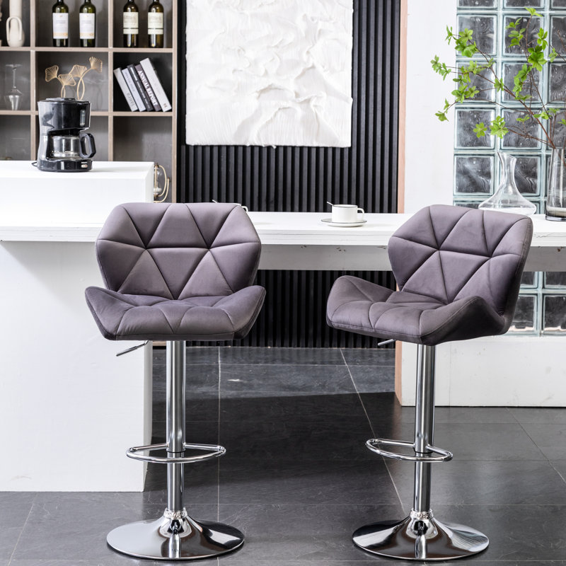 Velours pivotant réglable en hauteur, gris 2 pièces - diamant, dossier mi-hauteur, base à disque et repose-pieds de 2, hauteur, espace de confort, avec