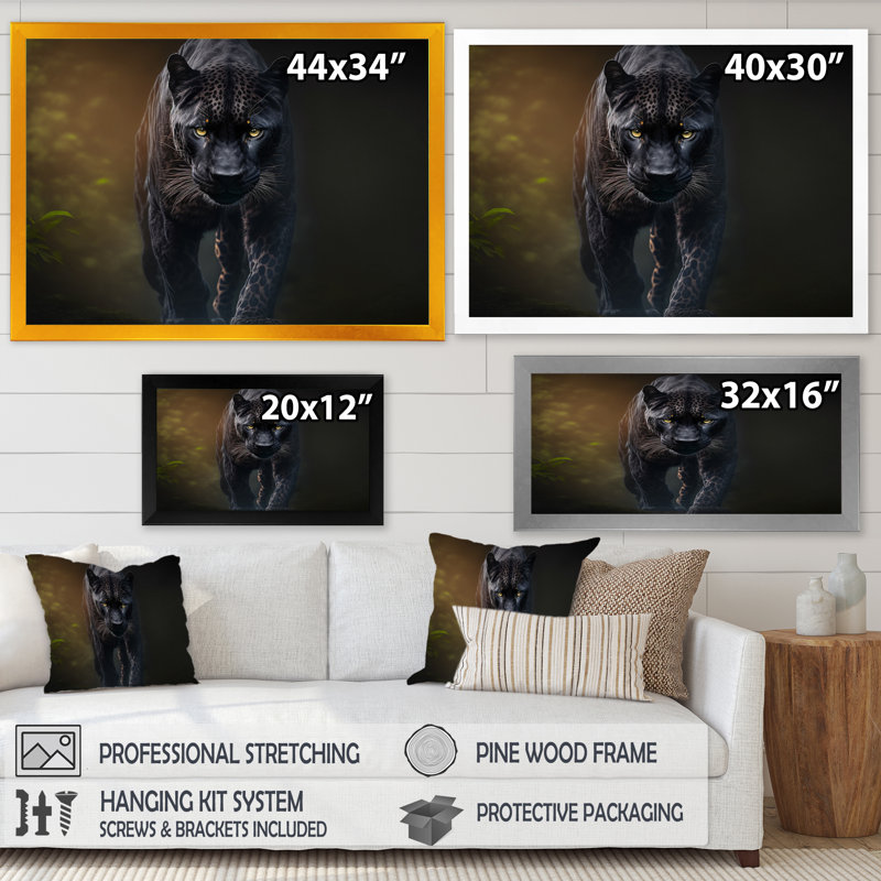 «Black Majestic Panther I», reproduction sur toile, H 16 po x l 32 po x P 1 po, Impression noire sur toile encadrée