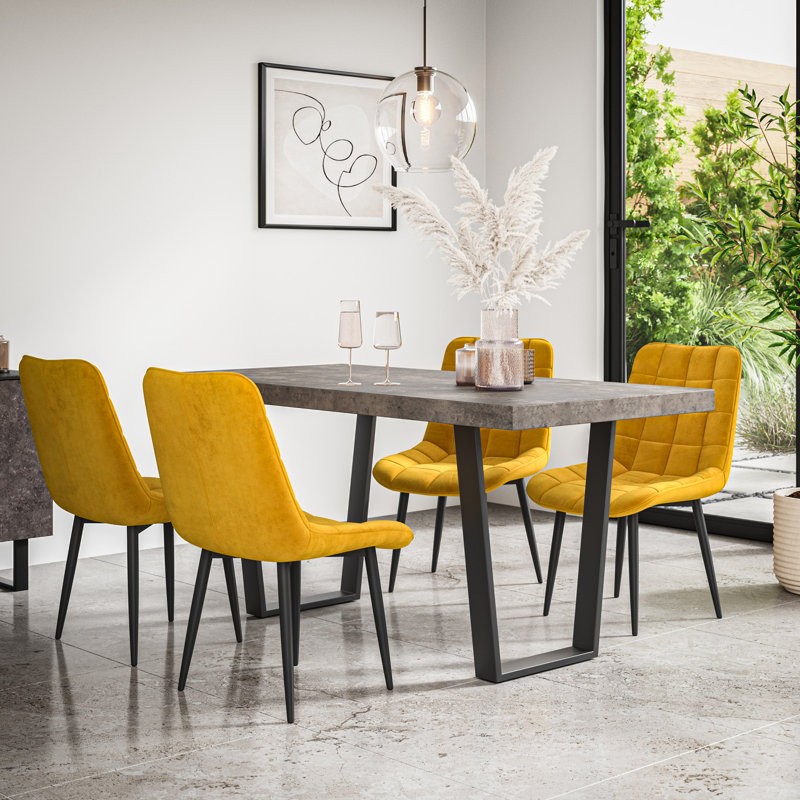 Wapella Dining Set, Grey/Black/Mustard, Table, 4 Chairs