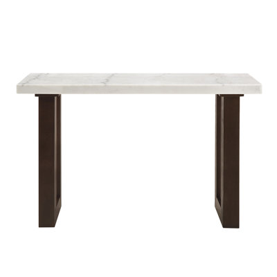 Edwyn White Natural Marble Top & Espresso Finish Sofa Table