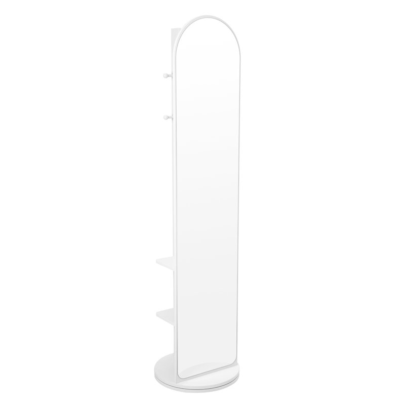 Arch Floor Mirror with Shelves, White