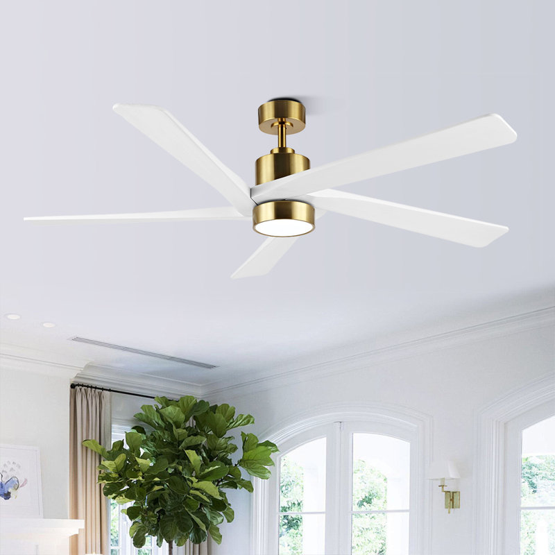 Ventilateur de plafond standard à DEL à 5 pales Athanafis avec télécommande et ensemble d'éclairage inclus, Blanc, 72", Blanc