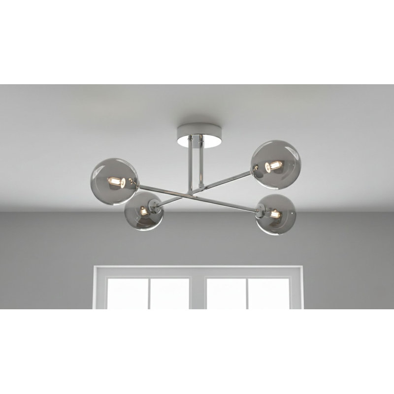 Glass Flush Mount, Chrome, 4, Smoked