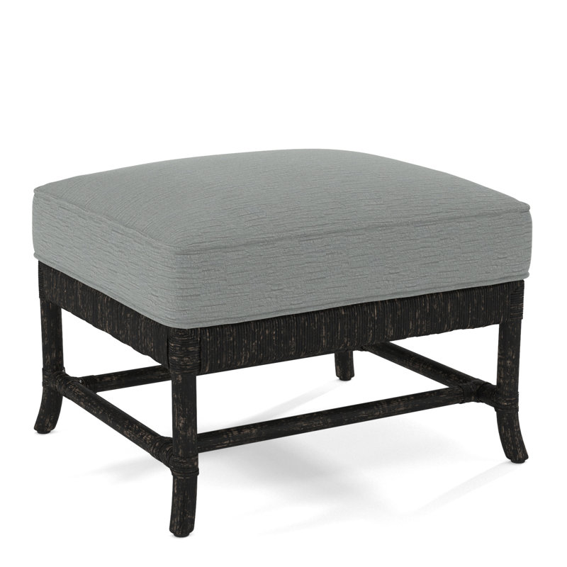 Lafayette Ottoman, Blue and Gray and Beige Stripe; 0229-66, Antique Black