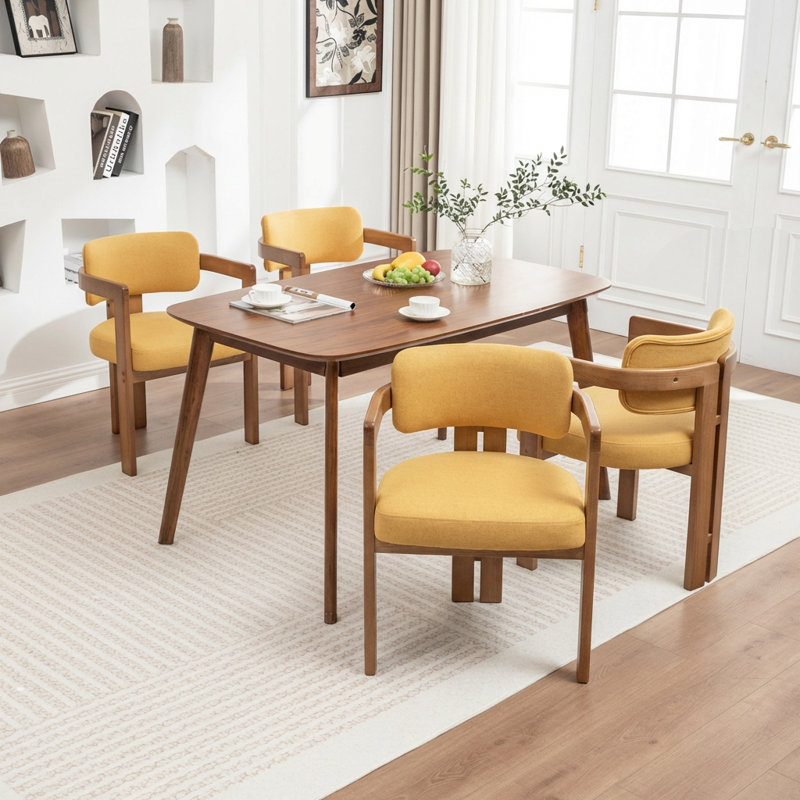 Bula Stanford Upholstered Curved Solid Wood Dining Chair, Yellow
