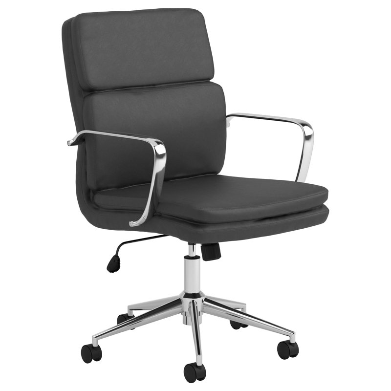 Chaise de bureau en similicuir Rusank, Noir, 21"