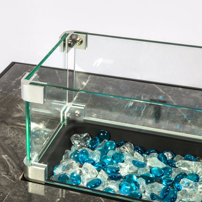 Rectangular Fire Pit Glass Wind Block, Transparent, 7.48 In. Width, 18.57 Depth, 5.55 Height, Lb Transparent Screen, H X W D,