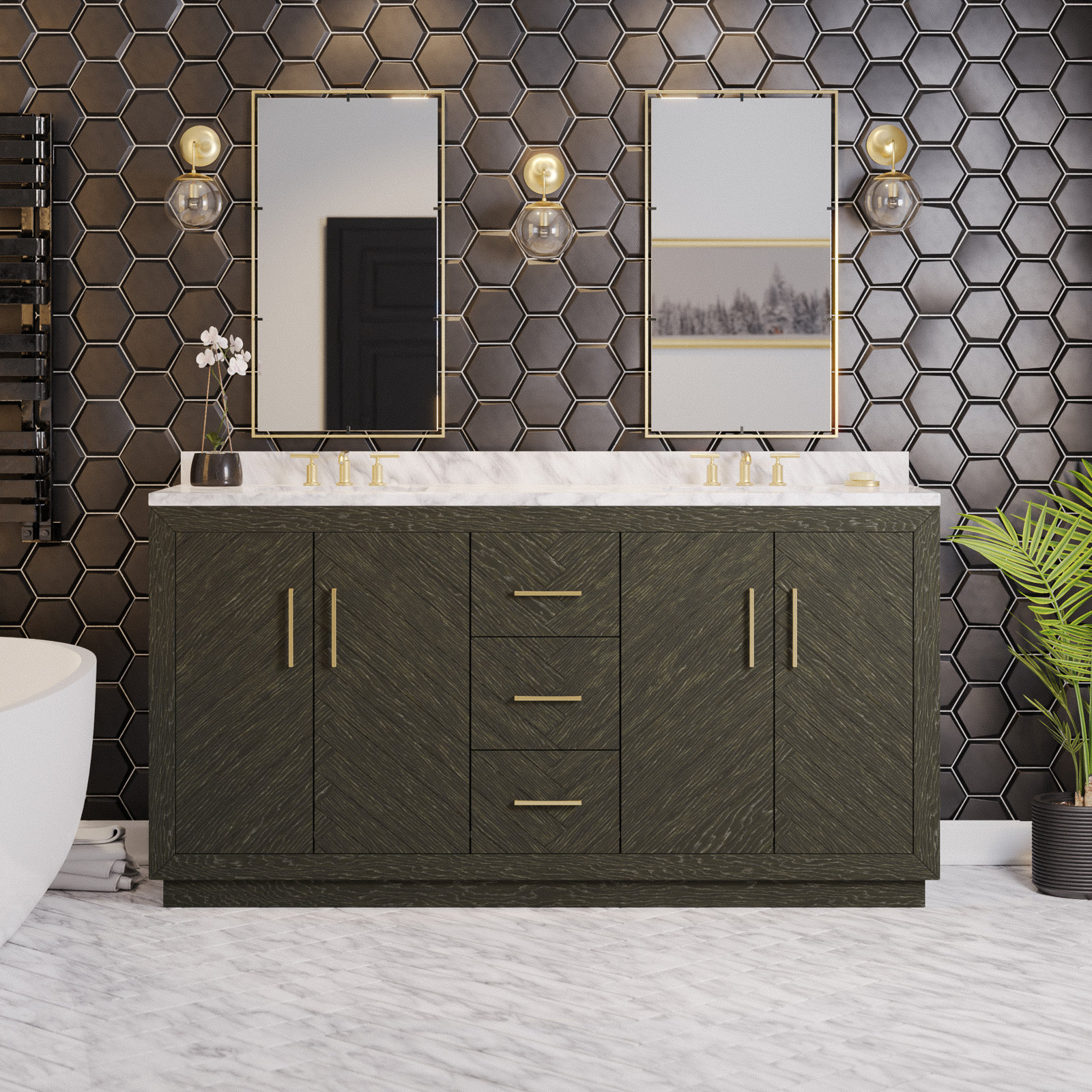 Sadelle 72'' Double Bathroom Vanity, Dark Oak