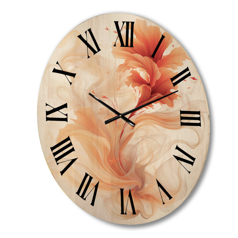 Abstract Liquid Ink Wood Wall Clock - Watercolor Modern Floral In Orange, Medium