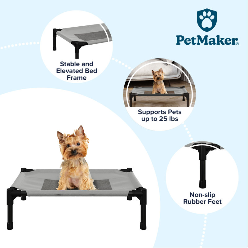 PETMAKER 24.5x18.5-Inch Elevated Dog Bed - Pet Bed for Small Dogs, Gray, Small (24" W x 18.5" D x 7" H), Gray