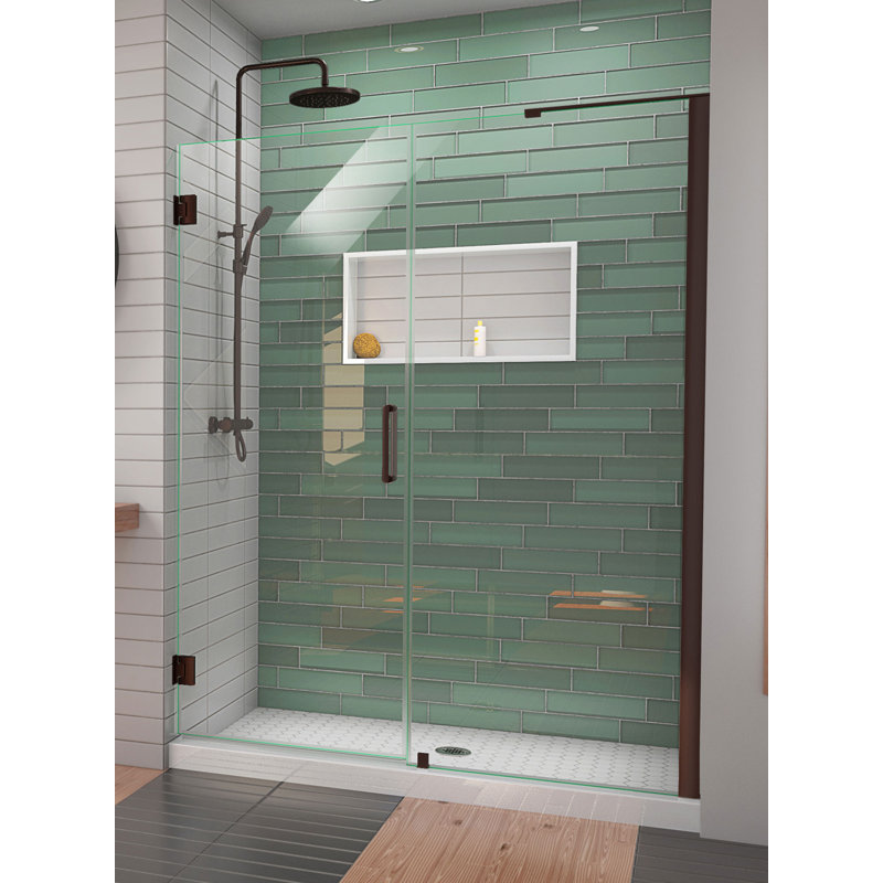 Porte de douche à charnière sans cadre l 59 po x H 72 po Unidoor-LS avec technologie ClearMax