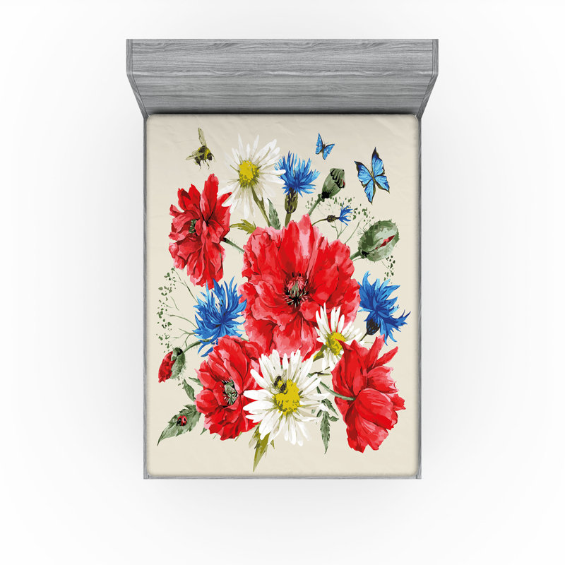 Drap-housse Ambesonne, paquet de 2, Beige / rouge / vert / bleu floral, Drap-housse grand