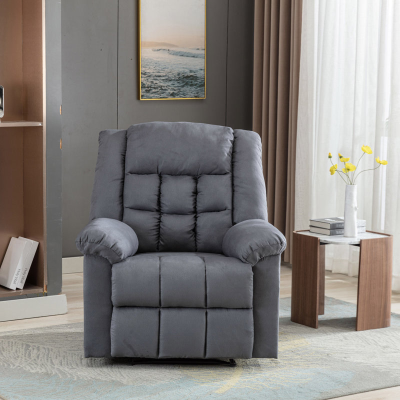 Light Grey Classic Manual Recliner With Soft Padded Headrest And Armrest, Tissu gris