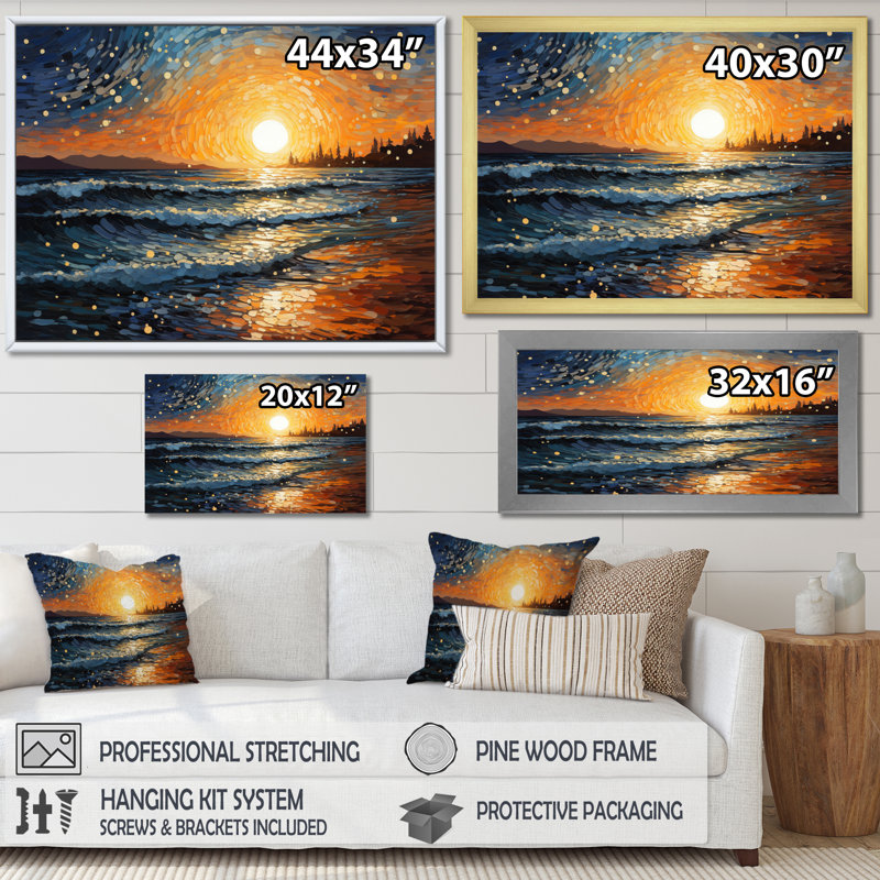 Photo de plage Sables dorés - impression, H 16 po x l 32 po x P 1 po, Cadre simple argenté