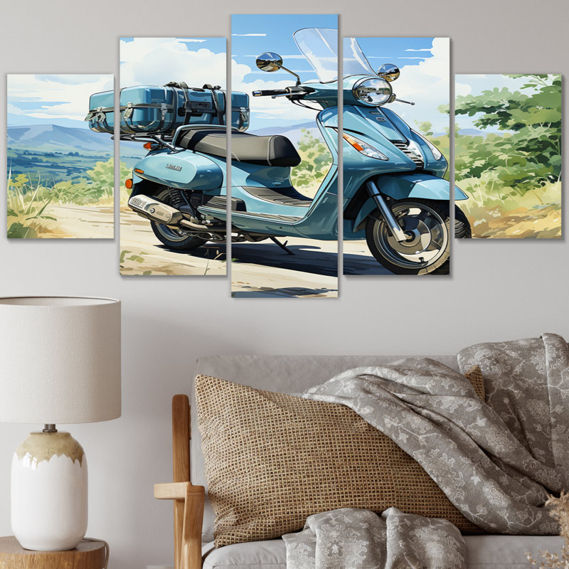  «Blue Scooter All Purpose Utility - Transport, impression d'art mural - 5 panneaux