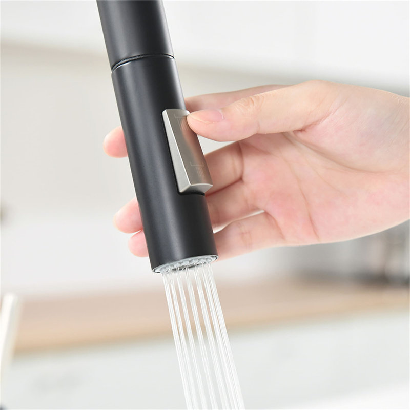 Robinet de cuisine extractible à poignée simple sans contact avec accessoires, Noir mat