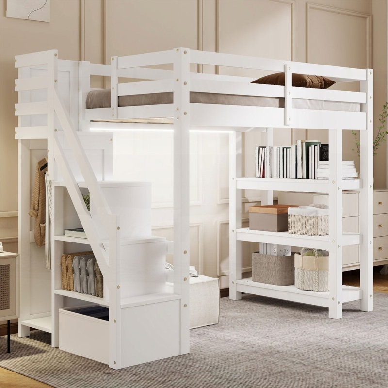 Lit mezzanine simple avec tablettes et amp; Rangement - Aucun sommier requis, robuste et robuste Durable!, Lit simple