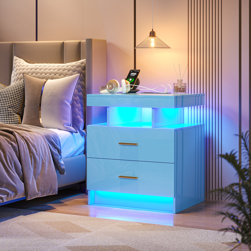 Bookhart Manufactured Wood Bedside Table, Blue/Gold