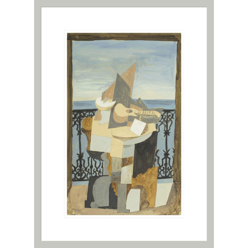Nature morte sur une table à piédestal devant une fenêtre par Pablo Picasso, impression giclée encadrée