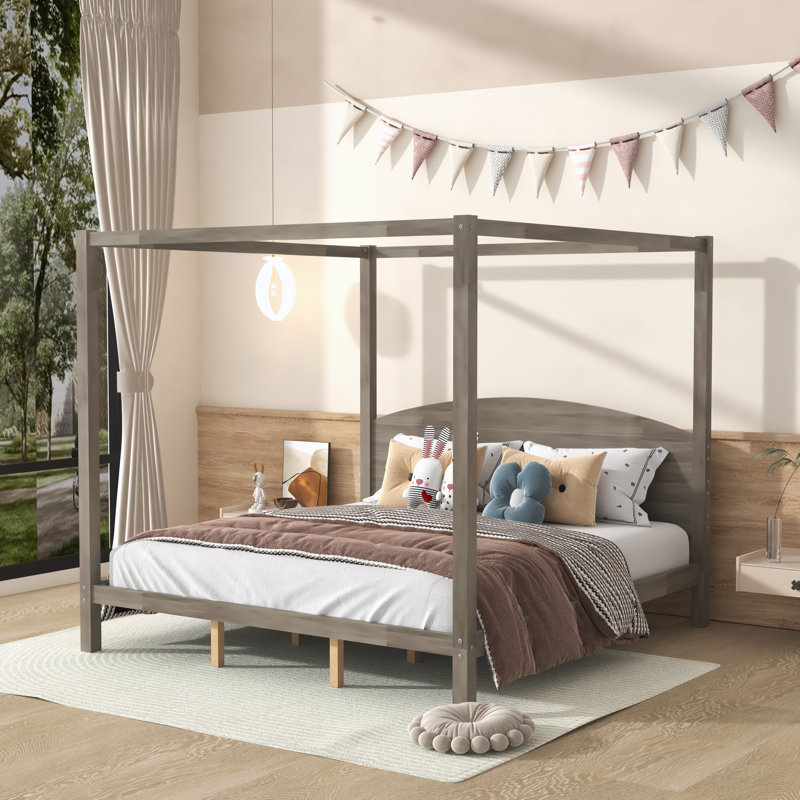CaNopy Platform Bed with Headboard and Support Legs, King, Brown Wash