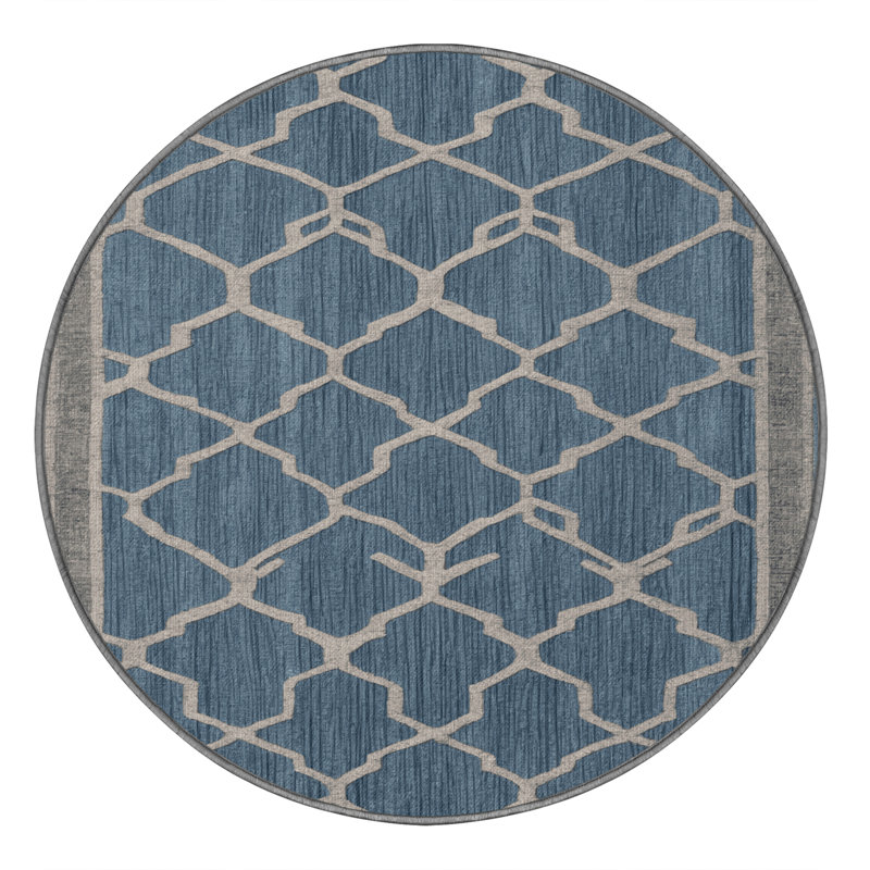Tapis gris en treillis lavable à la machine, Rond 7 pi