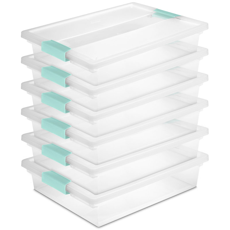 Sterilite 5.7 Qt. Large Plastic Stackable Storage Bin w/ Clear Latch Lid, 6 Pack, 5.7 quarts, 6