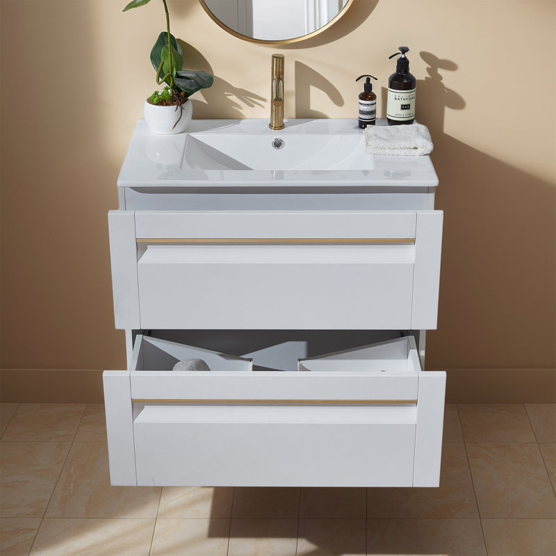 Meuble-lavabo simple mural moderne 30 po avec pot en céramique