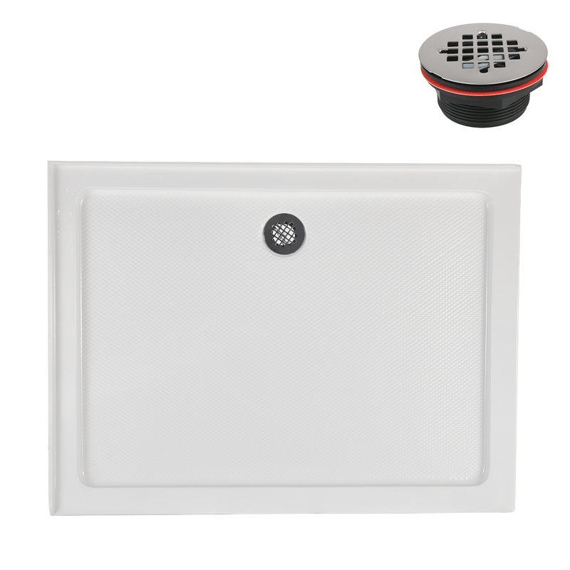 Base de douche en acrylique blanc brillant avec drain à droite 42 po x 34 po Streamline, Oui