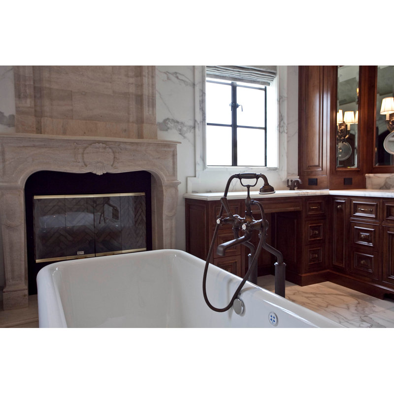 Georgian Era Exposed Floor Mounted Clawfoot Tub Faucet, English Gold, Cross Handle