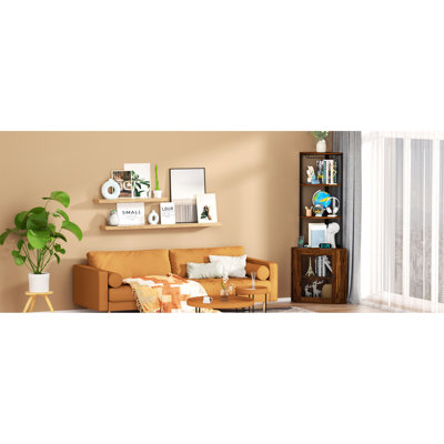 Corner Shelf With Doors, 65" Corner Cabinet With Shelves & Wine Glass Rack, 6 Tier Bookshelf Display Corner Shelves, Freestanding Corner Storage Stand For Kitchen, Living Room, Balcony