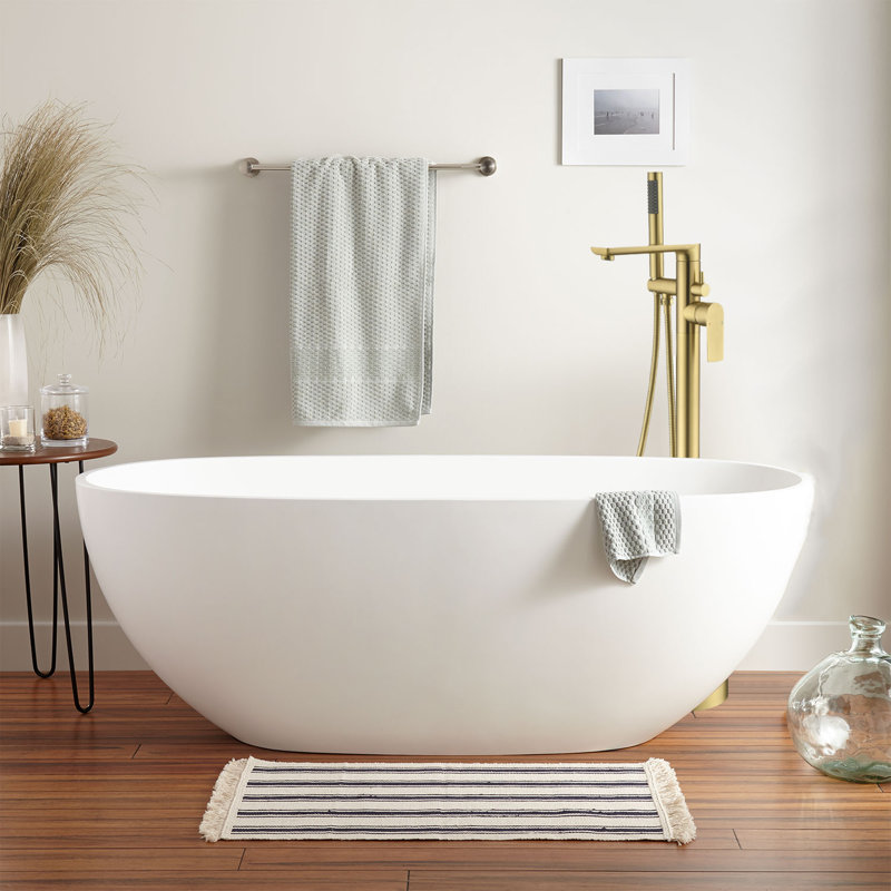 1-Handle Freestanding Floor Mount Roman Industrial Style Tub Faucet Bathtub Filler With Hand Shower, Brushed Gold