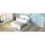 Lit plateforme simple en bois avec tête de lit et deux tiroirs, blanc-363807266