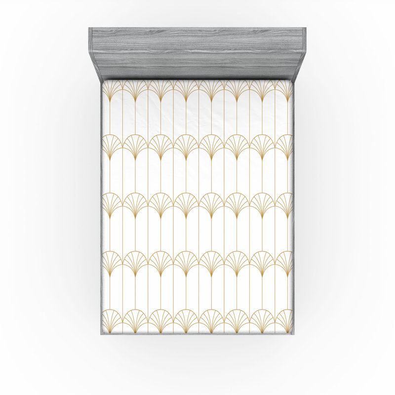 Art Deco Fitted Sheet, Queen Fitted Sheet, White Sand Brown Abstract
