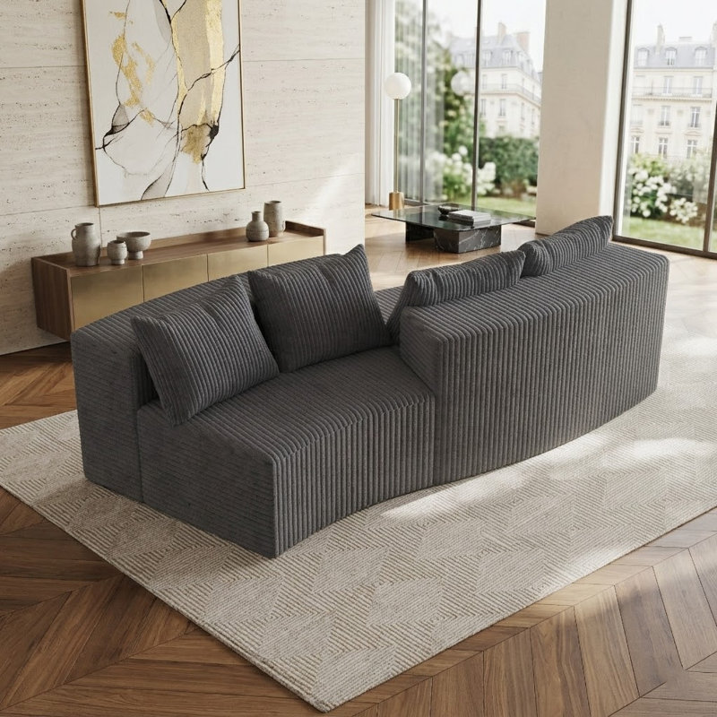 Canapé modulaire courbé Corduroy, 2 sièges, Gris