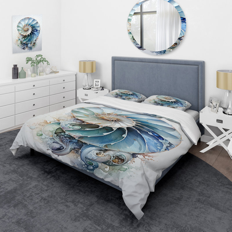 Ensemble de housse de couette Nautilus Ocean Blue Shells Symmetry - Nautilus