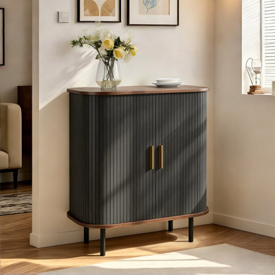 28.35"Modern Fluted Wine Bar Sideboard Cabinet With Adjustable Shelves and Hidden Storage 