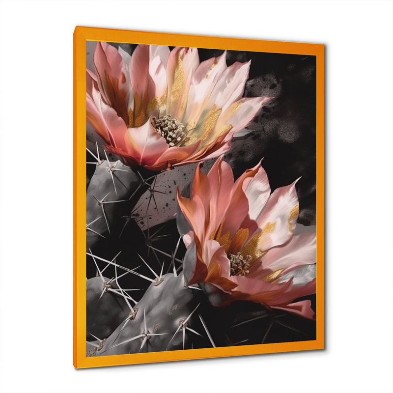 Fleur de cactus orange gris II - impression, H 32 po x l 24 po x P 1 po, Encadrement doré