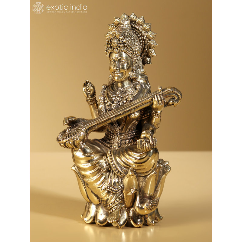 Petite statue de laiton Maa Saraswati - statue de laiton indien, déesse du savoir et des arts