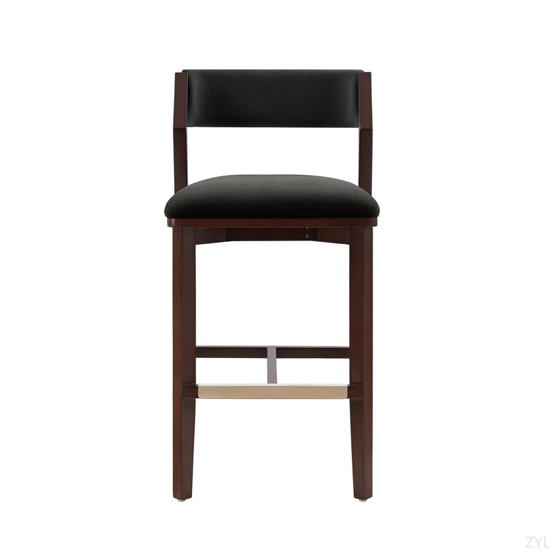 Tabouret de comptoir en chenille Evalyn, Velours noir