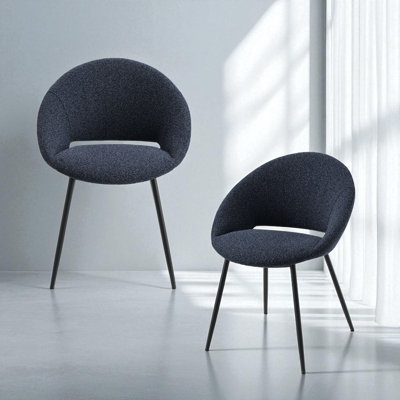 Klaus Navy Boucle & Black Side Chair by Corrigan Studio