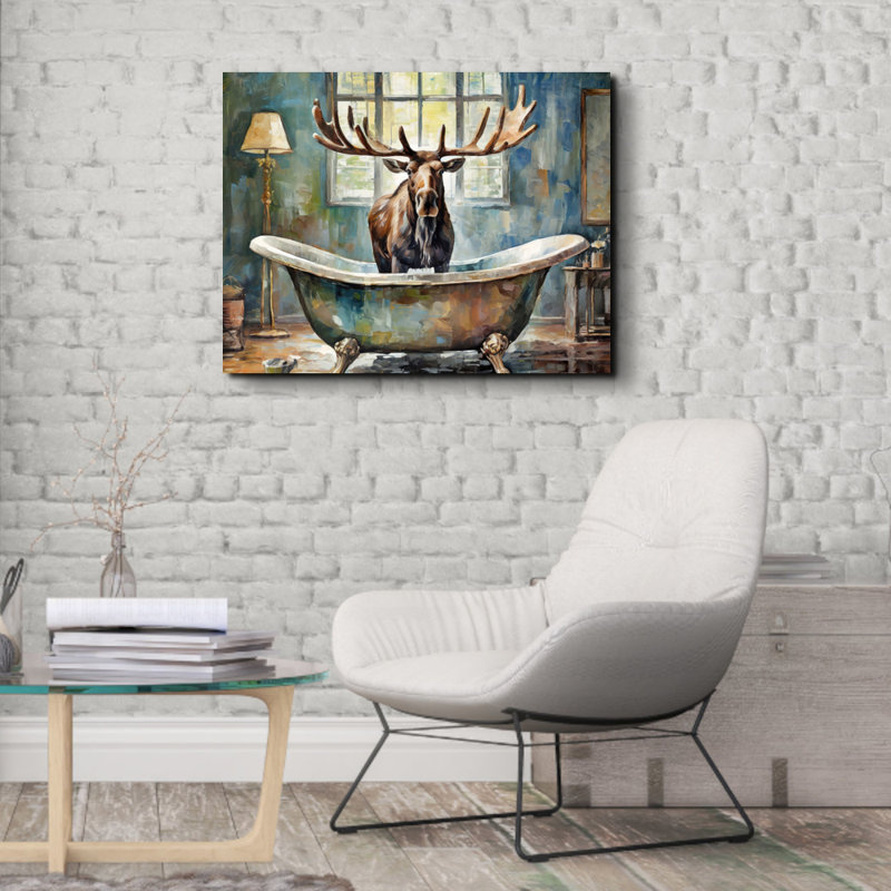"Moose Bathaign" sur toile, H 15 po x l 18 po