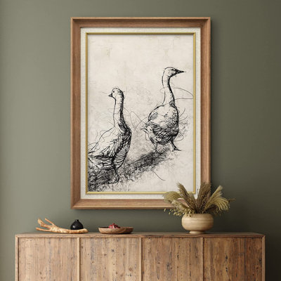 «Goose Bird Duo Portrait Animals Wilderness», peinture sur toile à cadre unique