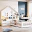Lit simple blanc avec fenêtre, rangement de tiroir, douilles et support pour lit simple avec tiroirs de chevet, tablette-1170878150